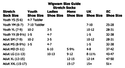 Measure for the correct size for all Wigwam Socks from WB Woolen Mills Wigwam Socks Size Guide