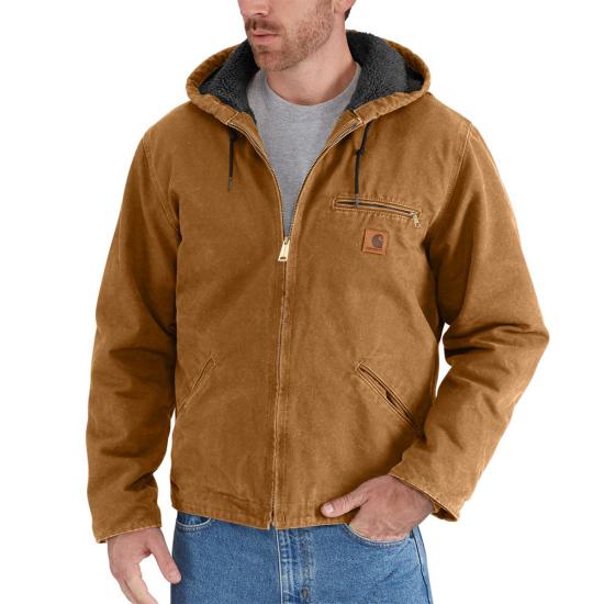 carhartt men's sherpa lined sandstone hooded multi pocket jacket j284
